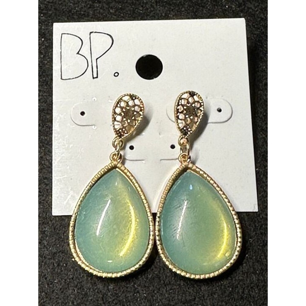 BP. Large Mint Green Teardrop Statement Earrings Gold Filigree NWT New Boho